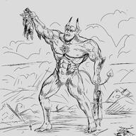 artist:sleep_chvd demon drawing fantasy horn plier_(soyjak_party) soy_(soyjak_party) tail variant:chudjak variant:cobson variant:impish_soyak_ears variant:markiplier_soyjak warrior // 1488x1488 // 850.0KB