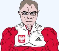 adidas blue_eyes brown_hair buff coat_of_arms poland subvariant:muscular_chud variant:chudjak // 1059x929 // 104.6KB