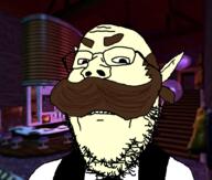 bar brown_hair chair closed_mouth clothes ear elf frown glasses hair milk milk_bar mr_barten mustache nintendo pointy_ears soyjak stairs stubble the_legend_of_zelda the_legend_of_zelda:_majora's_mask variant:gapejak video_game white_skin // 993x842 // 345.6KB