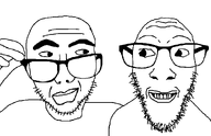 2soyjaks bald glasses hand holding_object looking_at_each_other nose series:trios_&_duos smile smug stubble teeth template transparent_background variant:dylanjak variant:sobot white_shirt // 1006x650 // 33.9KB