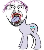 glasses hair heart mustache my_little_pony pony purple_hair soyjak stubble tongue tranny variant:bernd yellow_teeth // 456x520 // 93.9KB