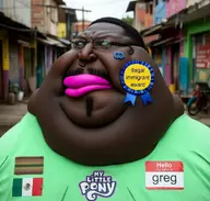 angry award black_skin closed_mouth clothes discord discord_logo_facial_mark fat flag:mexico flag:scat_pride glasses goatee green_shirt greg_(user) hair hello_my_name_is_(sticker) meta:ai_generated meta:namefags mexico mustache my_little_pony obese scat series:realistic_namefags subvariant:morbidmutt sunglasses t50_eyes text variant:meximutt // 1040x992 // 300.8KB