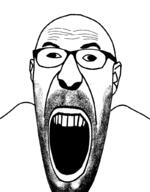 cross_eyed distorted ear glasses open_mouth soyjak stretched_mouth stubble variant:cirrus // 800x1024 // 270.4KB