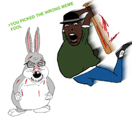 angry animal animal_abuse attack baseball_bat battle beaten big_chungus big_smoke black_skin blood broken_glasses broken_teeth bugs_bunny cartoon fat fedora fight full_body goatee grand_theft_auto grand_theft_auto:_san_andreas green_shirt greentext grove_street_families looney_tunes meme missing_teeth rabbit variant:cobson variant:feraljak video_game war // 1561x1381 // 266.7KB