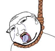 ack anhero crying ear glasses hanging open_mouth rope soyjak stubble subvariant:massjak subvariant:wholesome_soyjak suicide tongue variant:gapejak yellow_teeth // 757x696 // 89.9KB