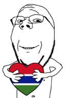 arm flag flag:gambia gambia glasses hand heart holding_heart holding_object smile soyjak stubble subvariant:wholesome_soyjak variant:gapejak // 676x1021 // 19.0KB