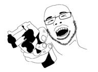 closed_eyes firearm glasses gun hand holding_gun holding_object holding_pistol open_mouth pistol revolver soyjak variant:unknown // 1596x1181 // 24.2KB