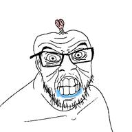 aliased angry bald brain brainlet clenched_teeth drool dumb glasses looking_at_you meta:tagme pupils retard retarded saliva small_brain small_pupils soyjak stubble stupid template variant:feraljak white_background wrinkles // 1024x1024 // 23.2KB