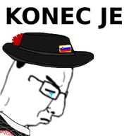 closed_eyes closed_mouth clothes crying frown glasses hat its_over sad side_profile slovenia soyjak text variant:chudjak // 659x692 // 72.7KB