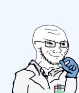 arm clothes glasses hand science scientist smile smirk smug soyjak stubble variant:soyak // 385x456 // 29.2KB