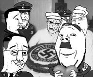 adolf_hitler baker birthday black_and_white blue_eyes cake cap chef clothes eyebrows german_text glasses hair hat heart heinrich_himmler joseph_goebbels multiple_soyjaks mustache nazism party schutzstaffel smile stubble subvariant:chudjak_front subvariant:nucob subvariant:wholesome_soyjak swastika text uniform variant:chudjak variant:cobson variant:gapejak variant:markiplier_soyjak // 640x526 // 174.4KB