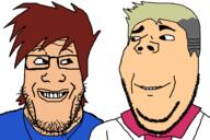 2soyjaks are_you_soying_what_im_soying brown_hair clothes gary_oak glasses grin hair pokemon professor_oak smile soyjak stubble subvariant:wholesome_soyjak variant:gapejak variant:markiplier_soyjak white_skin yellow_hair // 1200x800 // 41.1KB