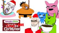 animal_ears bloodshot_eyes blue_skin christmas clothes coffee crying flag glasses green_skin hair hanging hat hoops_and_yoyo lights mustache open_mouth piddles pink_skin purple_hair rope santa santa_hat soyjak stubble suicide super_duper_sumos tongue tranny variant:bernd yellow_teeth // 1920x1080 // 839.2KB