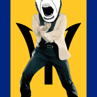 angry animated barbados country dance flag full_body gangnam_style glasses irl open_mouth soyjak stubble trident variant:cobson // 300x460 // 503.7KB