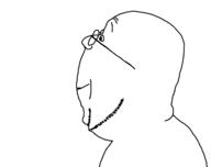 beard closed_mouth eyebrows forehead_wrinkles glasses no_ears profile side_profile side_view smile stubble subvariant:gapejak_side subvariant:wholesome_soyjak teeth variant:gapejak // 1200x952 // 6.6KB