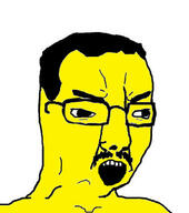 angry asian glasses hair mustache open_mouth soyjak variant:chudjak yellow_skin // 542x611 // 63.7KB
