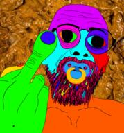 beard colorful deformed ear glasses hand logo_daedalus middle_finger nsfw pacifier poop poopjak soyjak twitter variant:daedaluson // 900x967 // 805.4KB