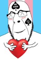 ^_^ arm bbc blush closed_eyes facial_mark fat flag forehead_mark glasses hand heart holding_heart holding_object queen_of_spades smile soyjak stubble tattoo tranny variant:cobson // 722x1024 // 113.8KB