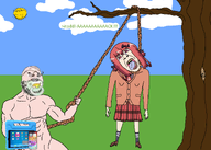 3soyjaks ack anime arrow bloodshot_eyes blue_background cloud dead full_body gabriel_dropout glasses green_text hand happy holding_rope ipad iphonne itoddler leg looking_up muscles muscular_male noose open_mouth ornament pacifier phone red_hair rope satania shading shoe skirt sky smile sock stubble subvariant:wholesome_soyjak sun teeth text tongue torso tranime_girl tree variant:bernd variant:gapejak yellow_skin yellow_teeth // 2100x1500 // 300.9KB