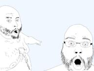 2soyjaks arm beard fat glasses gynaecomastia hairy hand mustache open_mouth pointing soyjak stubble variant:unknown // 3999x2999 // 856.7KB