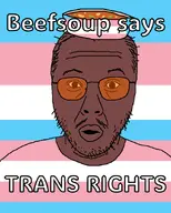 beefsoup_(user) bowl clothes flag:transgender_pride_flag meta:namefags orange_glasses red_skin soup text trans_rights transgender_flag variant:beefsoupjak // 725x902 // 321.0KB