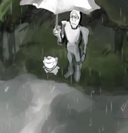 artist:shemmysloota dancing_swede drawing lake rain shading subvariant:neutralplier tree umbrella variant:impish_soyak_ears variant:markiplier_soyjak // 1121x1156 // 1.1MB