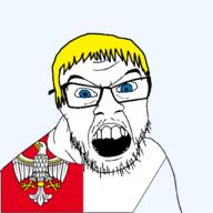 animal bird blue_eyes clothes country eagle flag flag:greater_poland glasses greater_poland hair mustache open_mouth poland soyjak stubble teeth transparent transparent_background variant:feraljak voivodeship yellow_hair // 1500x1500 // 174.4KB