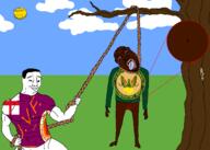 3soyjaks arm bloodshot_eyes buff closed_mouth clothes crying drawn_background ear full_body glasses grass hand hanging holding_object holding_rope ira irish_republican_army irl leg lynching noose open_mouth outdoors provisional_irish_republican_army rope smile smug soyjak stubble subvariant:wholesome_soyjak sun tongue tree ulster_volunteer_force uvf variant:bernd variant:chudjak variant:gapejak yellow yellow_skin yellow_teeth // 2100x1500 // 306.2KB