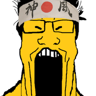 asian glasses hachimaki hair headband hiroyuki japan open_mouth soyjak stubble variant:markiplier_soyjak yellow // 600x1044 // 238.9KB