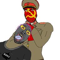 2soyjaks arm bbc choke_hold closed_mouth clothes collar_tabs communism glasses hammer_and_sickle hand hat headlock kgb lolkek military military_cap nigger open_mouth purple_hair queen_of_spades red_skin smile soot_colors soyjak strangling stubble text tongue tranny tshirt variant:bernd variant:cobson yellow_teeth // 2000x2000 // 505.7KB