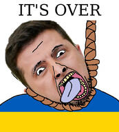 country ear flag hair hanging irl its_over oink open_mouth rope russo_ukrainian_war soyjak stubble text tongue ukraine variant:bernd volodymyr_zelenskyy yellow_teeth // 768x850 // 369.3KB