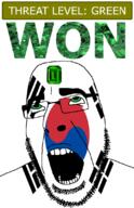 ahegao emerald flag:south_korea gem glasses green green_eyes hair looking_up open_mouth schlog_color_event south_korea soyjak soyjak_blog stubble teeth text threat_level_green variant:cobson won // 721x1115 // 182.5KB