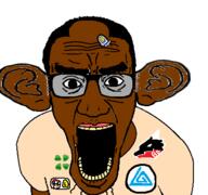 4chan arm bad_dragon banana black_skin boylover_symbol clothes coin ear ear_surgery glasses hair large_ear mario merge mushroom nintendo open_mouth pedophile soyjak stretched_mouth subvariant:chudjak_front the_gem_that_saved_the_sharty thick_eyebrows tshirt variant:chudjak variant:el_perro_rabioso video_game yellow_teeth // 427x400 // 70.3KB