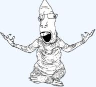 animal fat full_body glasses naked_mole_rat open_mouth rat sitting soyjak stubble variant:parrotjak wrinkles // 1166x1050 // 74.4KB