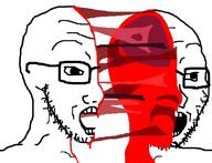 bald bisected blood blood_from_forehead blood_from_mouth blood_from_neck blood_on_face cut death glasses gore looking_to_the_right mutilation nosebleed open_mouth soyjak stubble variant:soyak white_background // 988x756 // 140.7KB