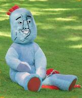 blanket blue_skin full_body grass iggle_piggle in_the_night_garden irl irl_background red_hair sitting smile variant:chudjak // 270x320 // 149.2KB