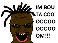 black_skin coomer dreadlocks dreads dreamybullxxx glasses head_only open_mouth stubble subvariant:soyak_front teeth text variant:soyak yellow_sclera // 743x548 // 167.9KB