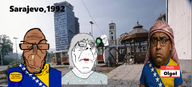 1992 brown_skin flag:bosnia_and_herzegovina glasses grandma grok keffiyeh meta:ai_generated olgol_(user) sarajevo scope sniper_rifle subvariant:euromutt subvariant:soyak_(smug) subvariant:wholesome_soyjak variant:gapejak variant:soyak variant:unknown white_skin // 816x371 // 450.9KB