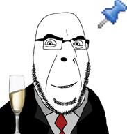clothes glass glasses looking_at_you necktie push_pin smile soyjak sticky stubble suit toast variant:cobson wine // 680x713 // 160.0KB