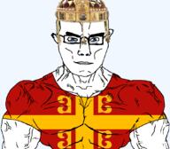 aryan blue_eyes byzantine byzantine_empire christian_cross christian_identity christianity cross crown empire europe flag flag:byzantine roman roman_empire soyjak subvariant:chudjak_front subvariant:muscular_chud transparent_background variant:chudjak vein yellow_hair // 1059x929 // 279.9KB