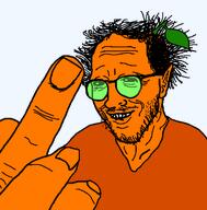beard froot froot_(super_aryan) glasses green_glasses hair middle_finger orange_skin thunderfr00t variant:thunderf00t // 500x509 // 132.5KB