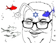 angler_fish bait big_lips big_nose black_and_white fish glasses hair israel jews light open_mouth raised_eyebrow smile smirk star_of_david teeth variant:scraggler water white_background // 1070x817 // 241.6KB