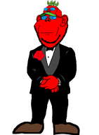 accessory boots broot butterfly closed_mouth clothes double_chin ear flower full_body glasses hat leafs neutral plant red red_skin series:administ_soyjaks suit variant:impish_soyak_ears // 1501x2048 // 113.5KB