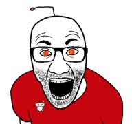 antenna arm clothes glasses open_mouth orange_eyes reddit redditard soyjak stubble tshirt variant:el_perro_rabioso // 427x400 // 12.2KB