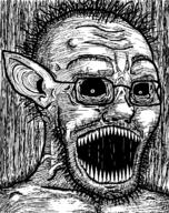 creepy ear glasses hair horror looking_at_you monster open_mouth pointy_ears redraw schizo sharp_teeth soyjak stubble variant:soyak // 1110x1400 // 115.4KB