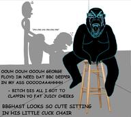 b_b_ghast_(namefag) bbghast black_skin blue_eyes blue_glow blue_lips chair crying cuck cucked james_luther subvariant:seethejak the_master_of_stuff the_master_stuff variant:soytan // 1089x968 // 173.1KB