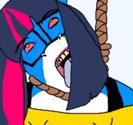 colorful_hair crying dead donkey emma_essex freckles furry glasses hair halley_labs hanging music open_mouth rope soyjak suicide thick_eyebrows tongue tranny variant:bernd yellow_eyes yellow_teeth // 768x719 // 46.5KB