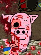 blood camouflage closed_eyes closed_mouth dead gore helmet hohol its_over pig skeleton skull soldier stubble text ukraine variant:markiplier_soyjak wound // 660x880 // 293.0KB
