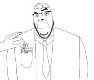 closed_mouth clothes doctor dr_cobstein glasses head_mirror necktie neutral soyjak stubble text variant:cobson // 2232x1896 // 100.8KB