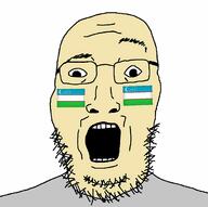 clothes flag flag:uzbekistan glasses islam mouth muslims open_mouth raised_eyebrow scared soyjak stubble uzbekistan variant:unknown yellow_skin // 4440x4424 // 4.2MB